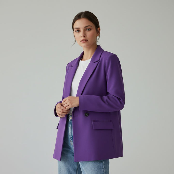 Women's Double-Breasted Long Sleeve Blazer Jacket-Vyana Collective