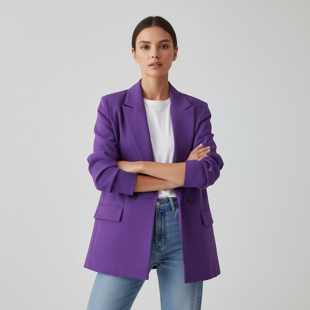 Women's Double-Breasted Long Sleeve Blazer Jacket-Vyana Collective