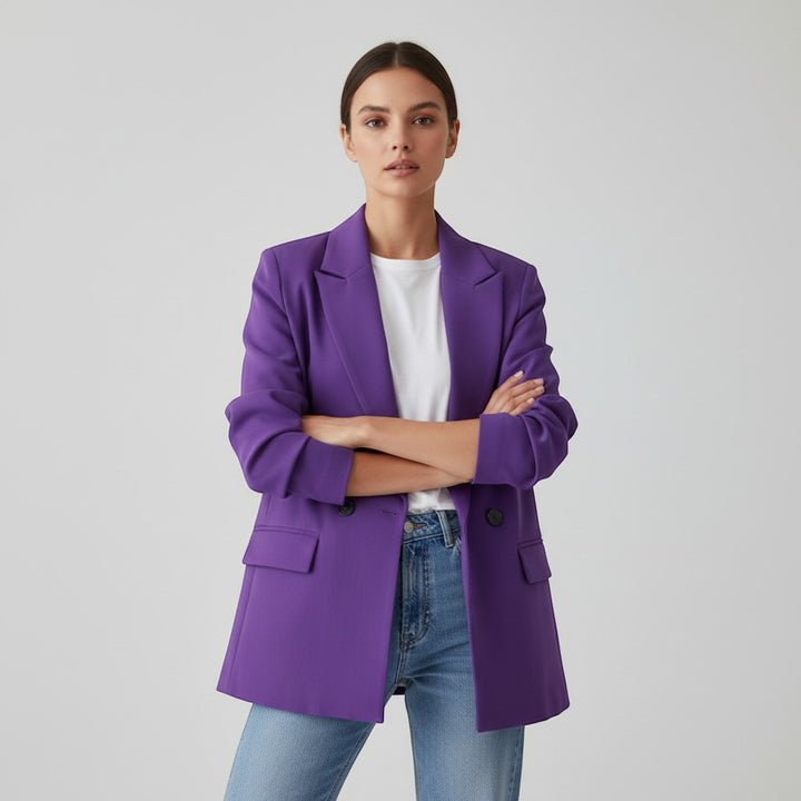 Women's Double-Breasted Long Sleeve Blazer Jacket-Vyana Collective