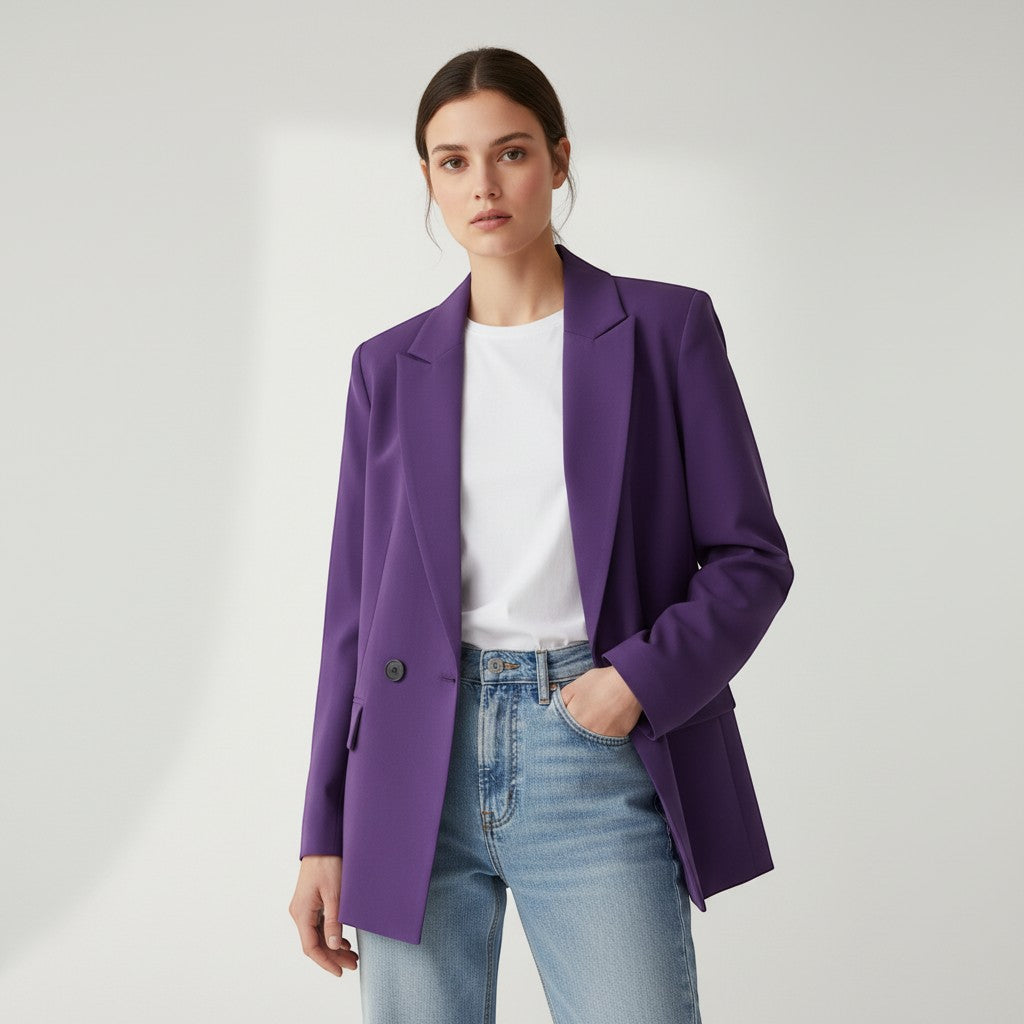 Women's Double-Breasted Long Sleeve Blazer Jacket-Vyana Collective