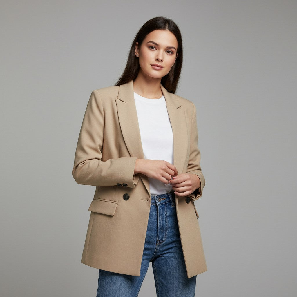 Women's Double-Breasted Long Sleeve Blazer Jacket-Vyana Collective