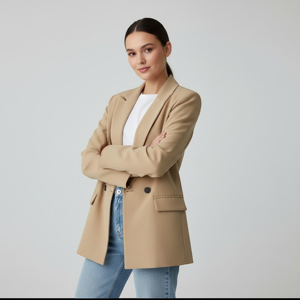 Women's Double-Breasted Long Sleeve Blazer Jacket-Vyana Collective