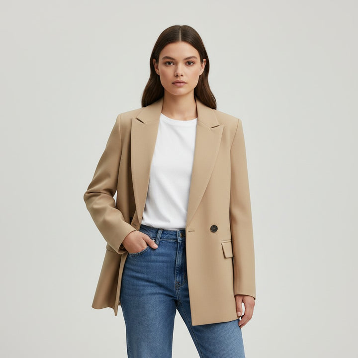 Women's Double-Breasted Long Sleeve Blazer Jacket-Vyana Collective