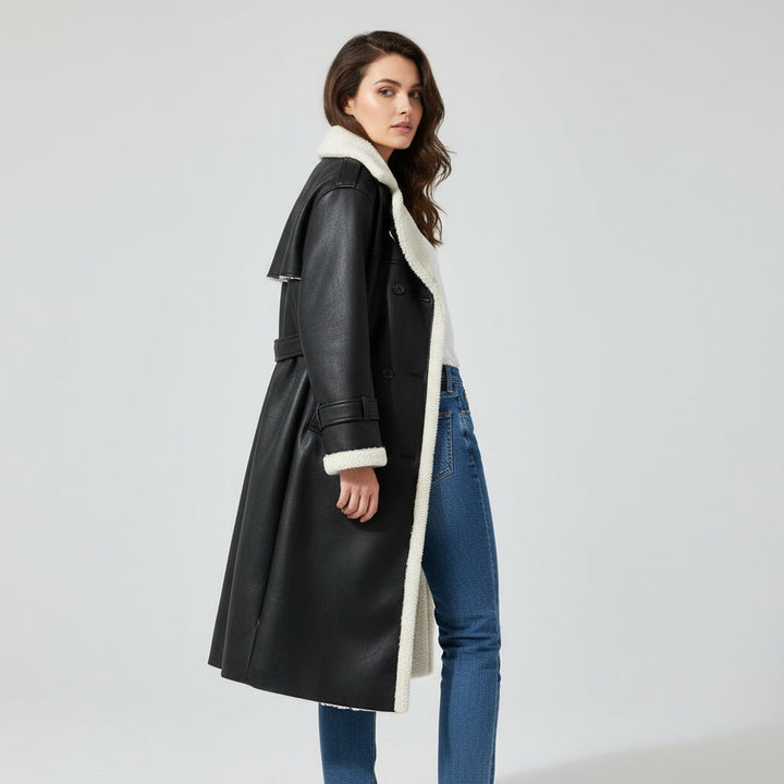 Women’s Double-Breasted Long Trench Coat-Vyana Collective