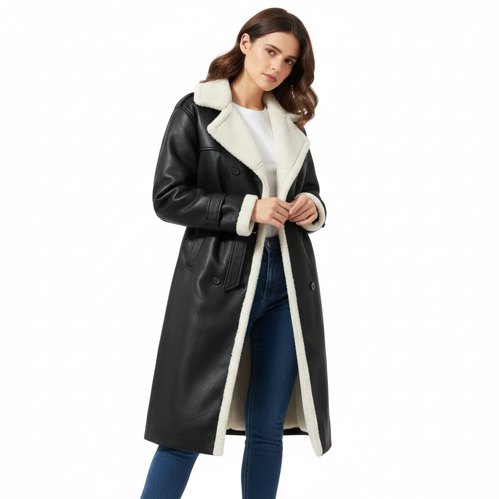 Women’s Double-Breasted Long Trench Coat-Vyana Collective