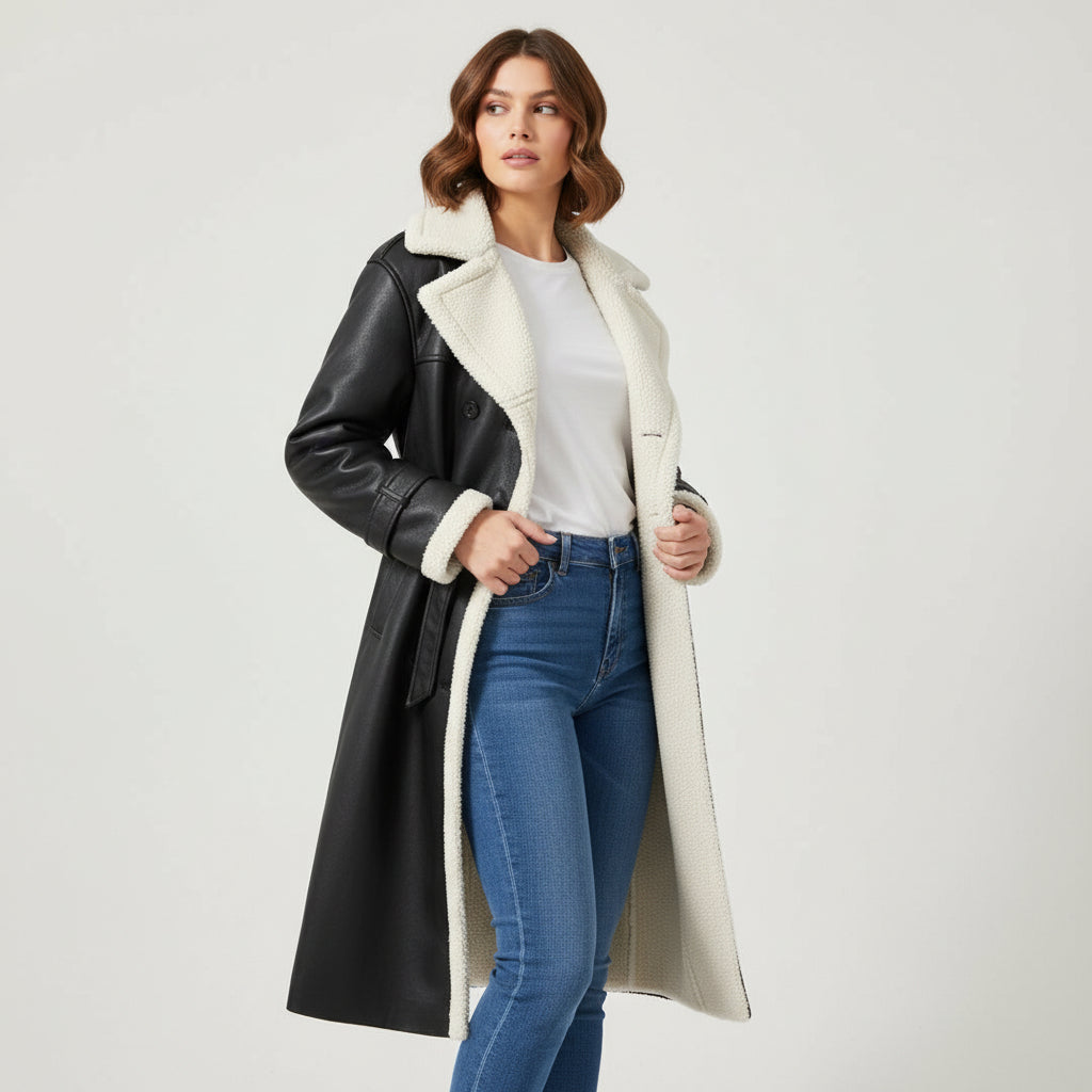 Women’s Double-Breasted Long Trench Coat-Vyana Collective