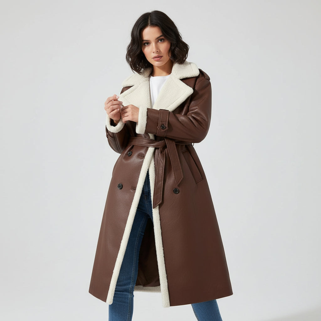 Women’s Double-Breasted Long Trench Coat-Vyana Collective