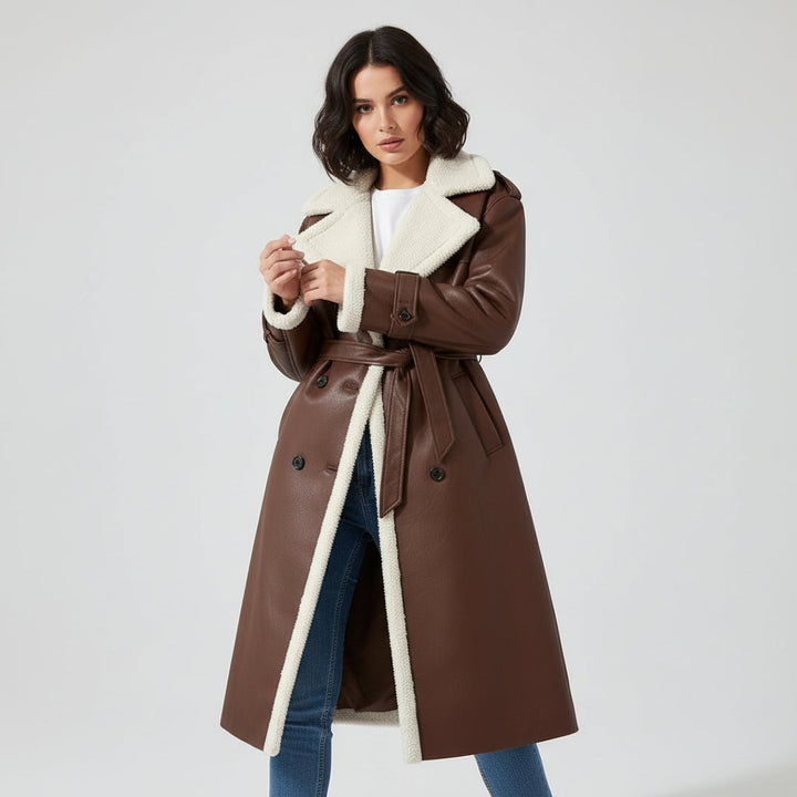 Women’s Double-Breasted Long Trench Coat-Vyana Collective
