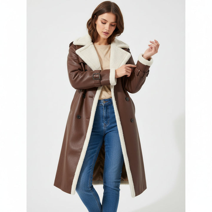 Women’s Double-Breasted Long Trench Coat-Vyana Collective