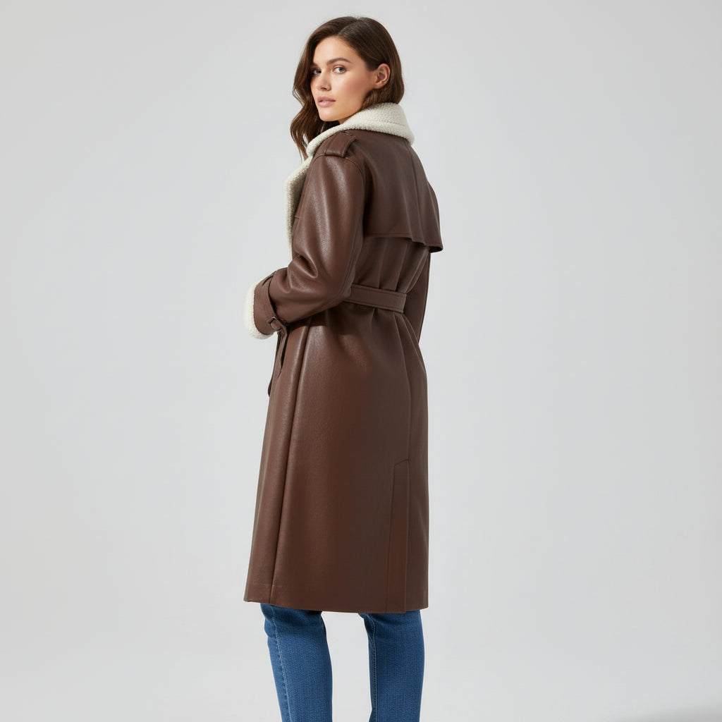 Women’s Double-Breasted Long Trench Coat-Vyana Collective