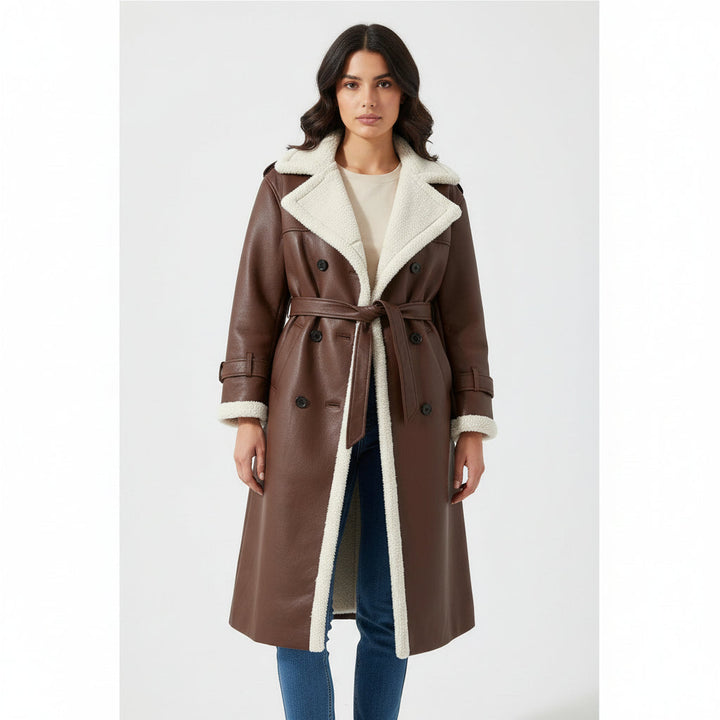 Women’s Double-Breasted Long Trench Coat-Vyana Collective