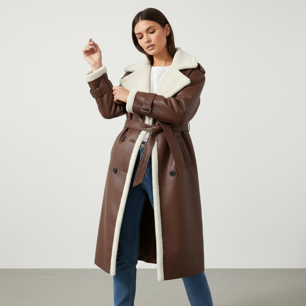 Women’s Double-Breasted Long Trench Coat-Vyana Collective