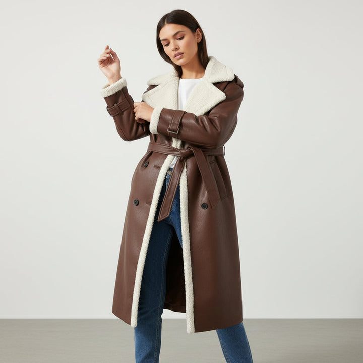 Women’s Double-Breasted Long Trench Coat-Vyana Collective