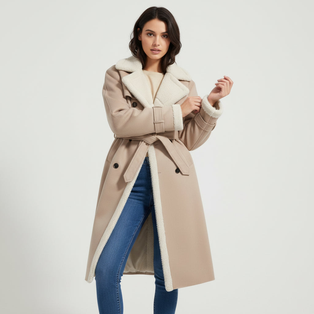 Women’s Double-Breasted Long Trench Coat-Vyana Collective