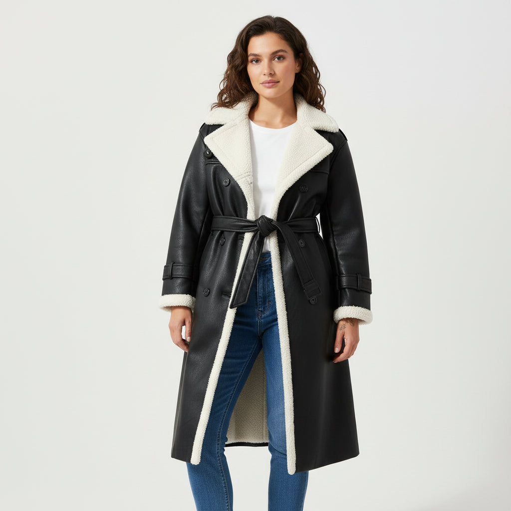 Women’s Double-Breasted Long Trench Coat-Vyana Collective
