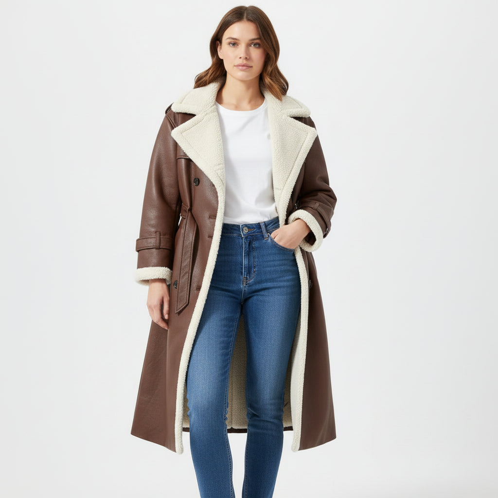 Women’s Double-Breasted Long Trench Coat-Vyana Collective