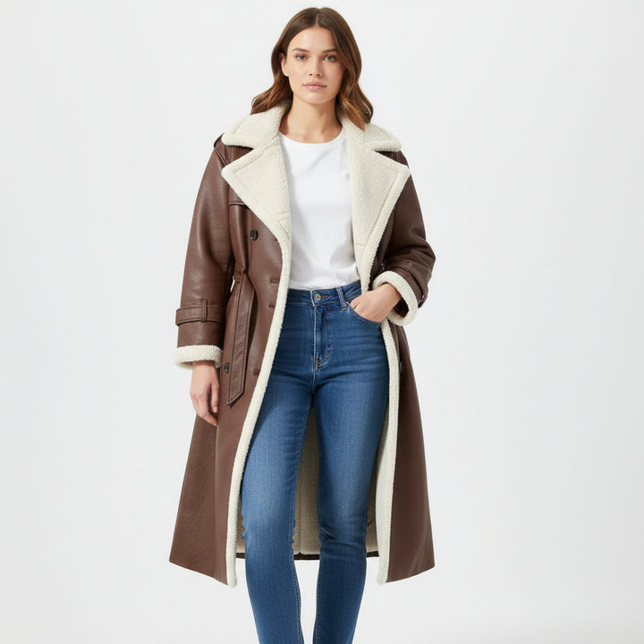 Women’s Double-Breasted Long Trench Coat-Vyana Collective