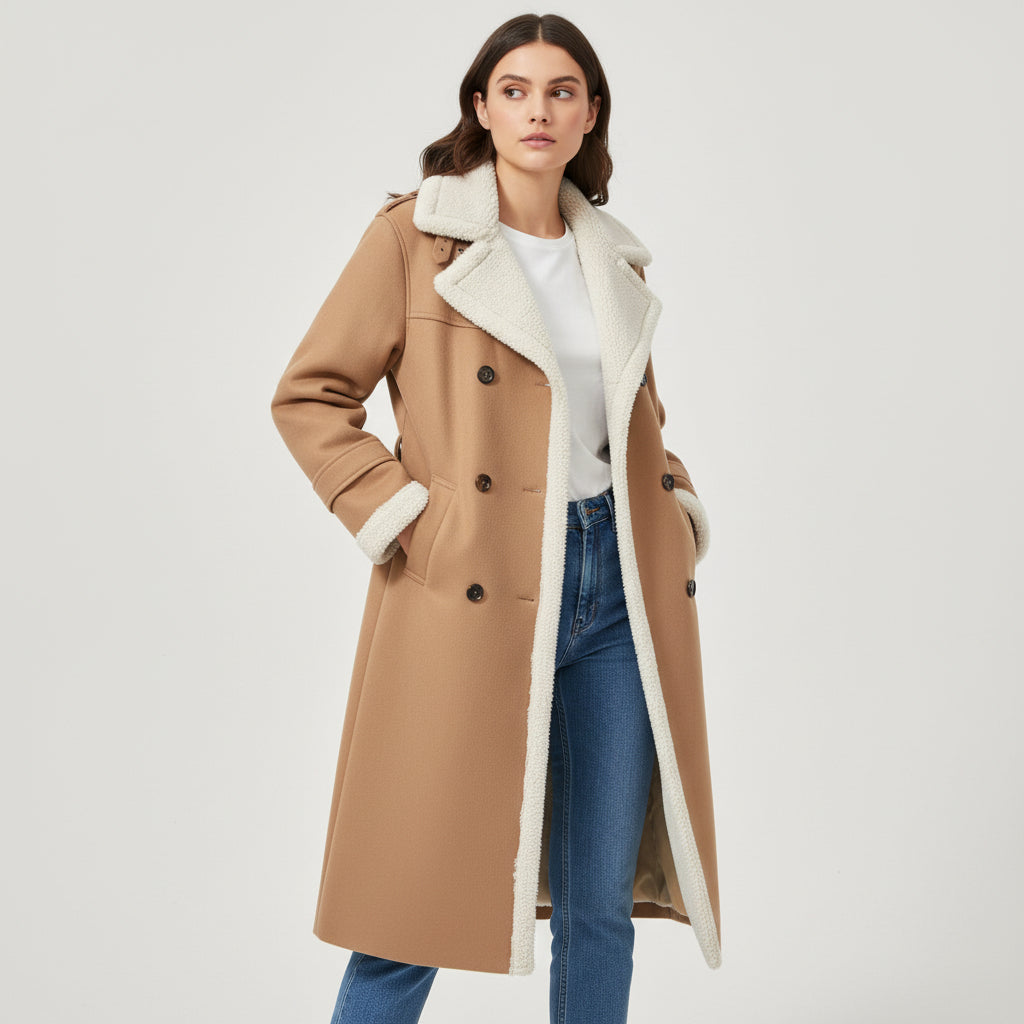Women’s Double-Breasted Long Trench Coat-Vyana Collective