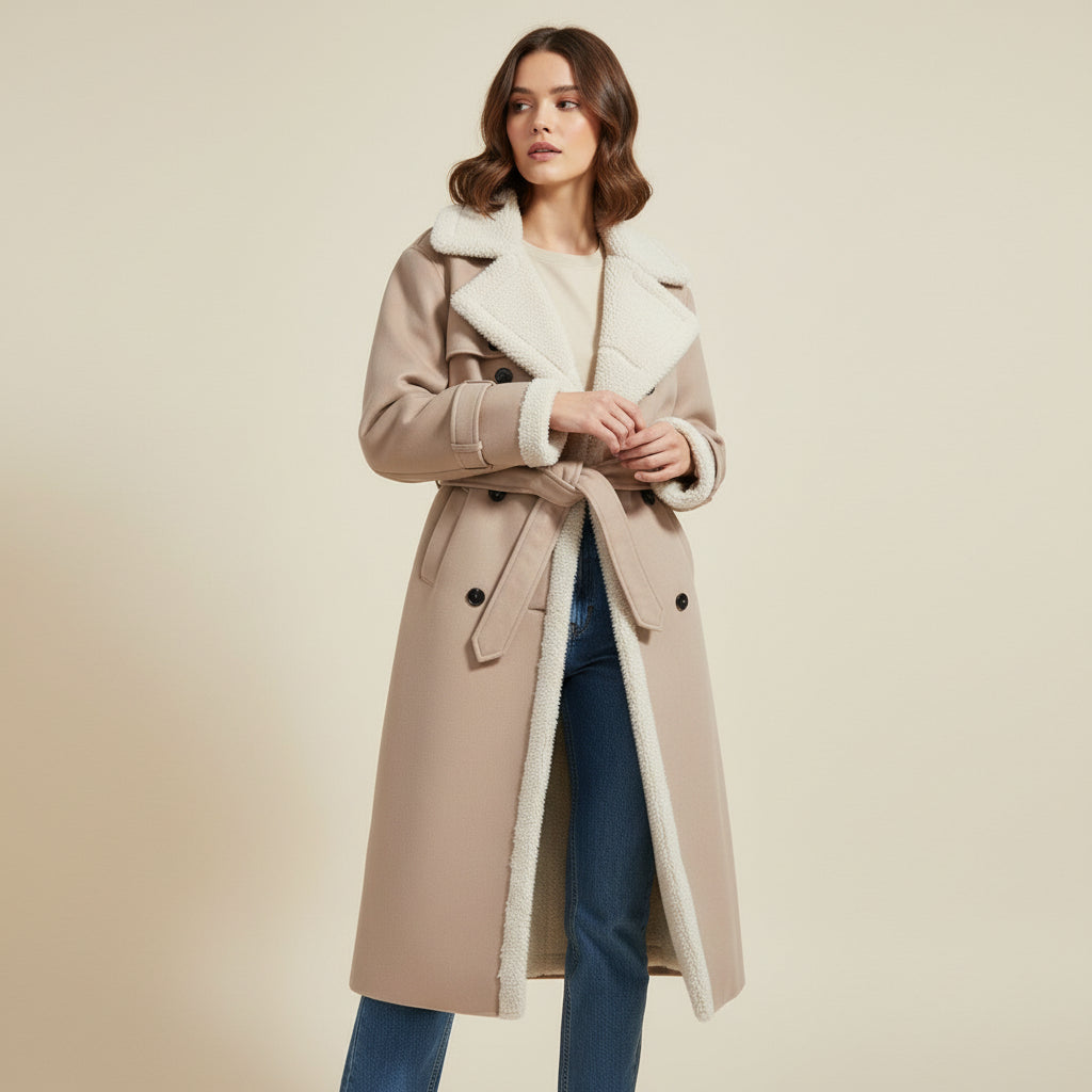 Women’s Double-Breasted Long Trench Coat-Vyana Collective