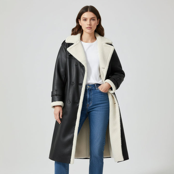 Women’s Double-Breasted Long Trench Coat-Vyana Collective