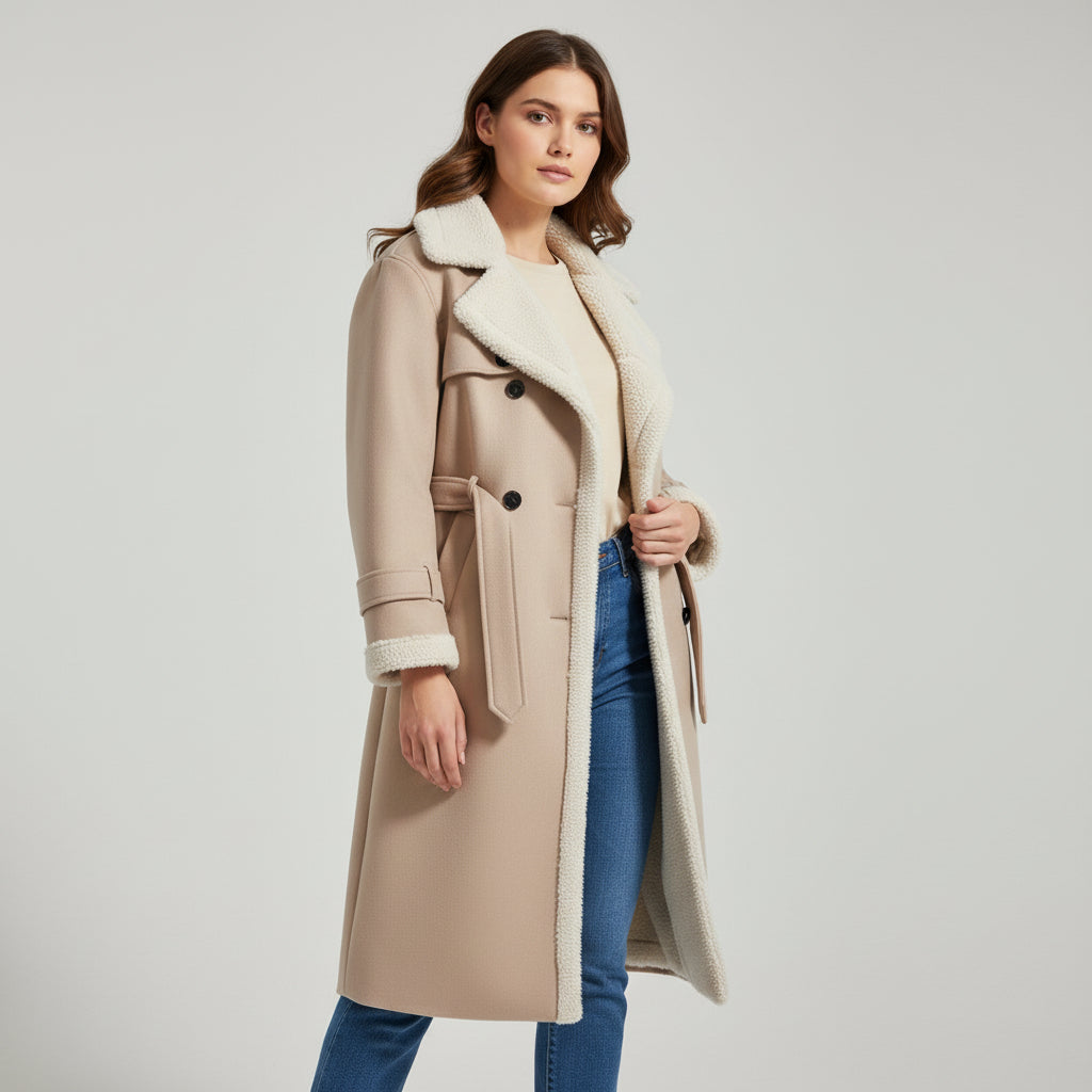 Women’s Double-Breasted Long Trench Coat-Vyana Collective