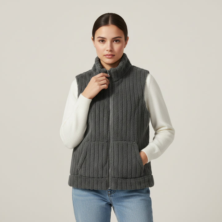 Women’s Double-Sided Plush Zip-Up Vest with Pockets-Vyana Collective