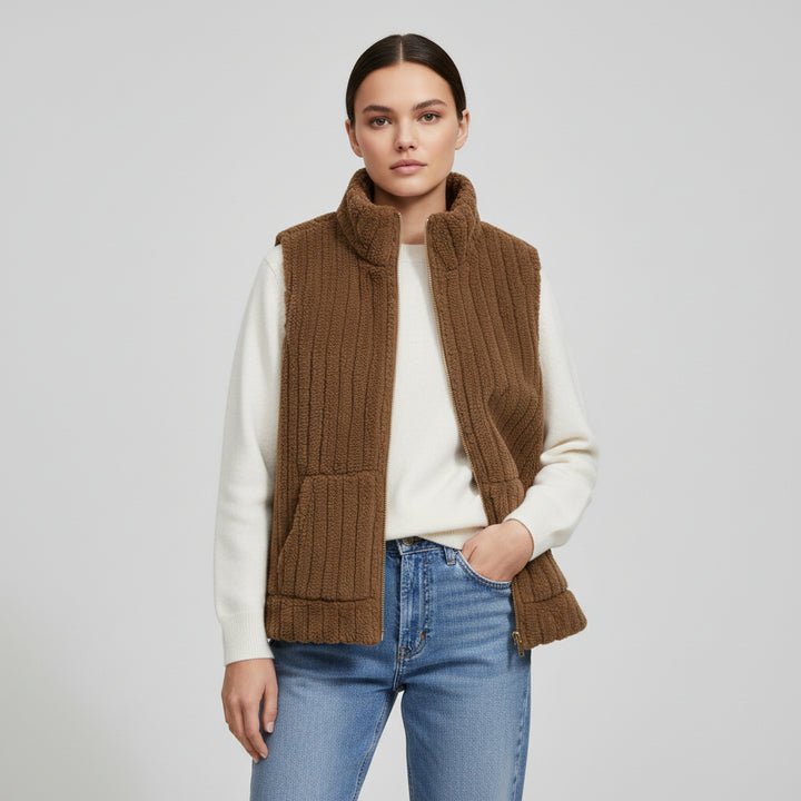 Women’s Double-Sided Plush Zip-Up Vest with Pockets-Vyana Collective