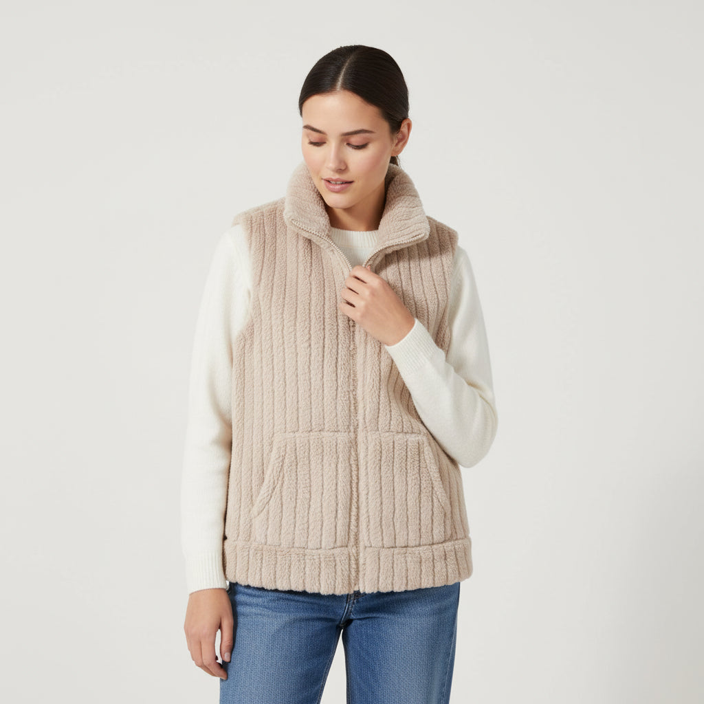 Women’s Double-Sided Plush Zip-Up Vest with Pockets-Vyana Collective