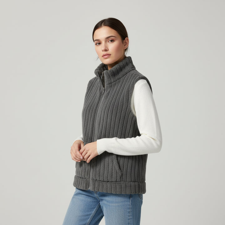 Women’s Double-Sided Plush Zip-Up Vest with Pockets-Vyana Collective