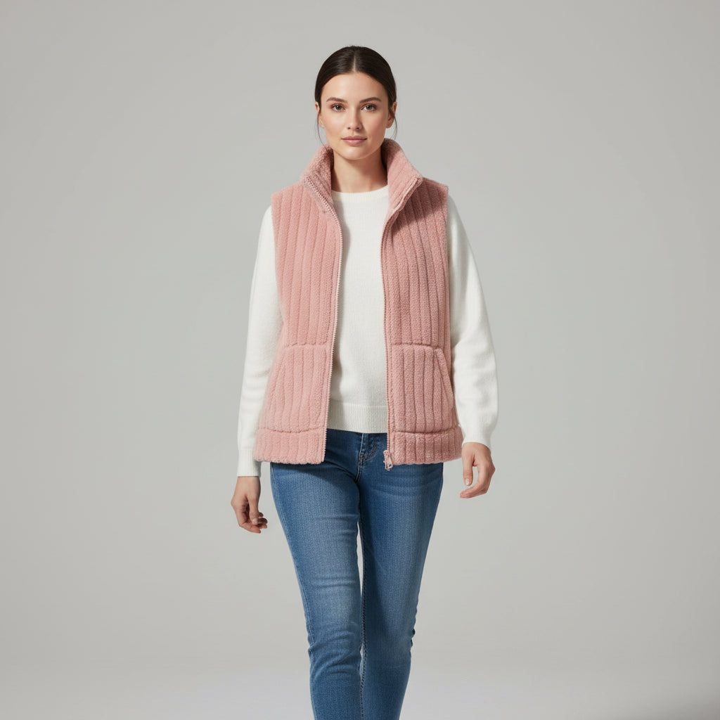 Women’s Double-Sided Plush Zip-Up Vest with Pockets-Vyana Collective