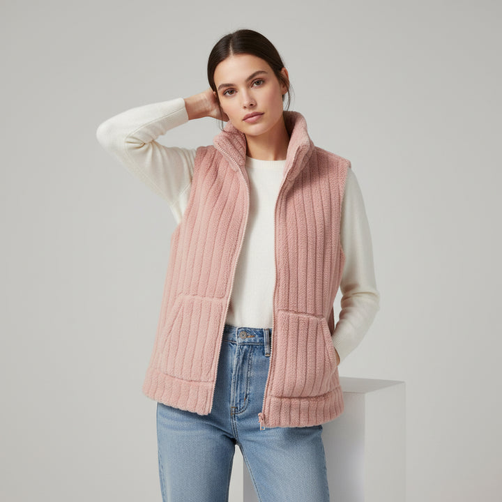 Women’s Double-Sided Plush Zip-Up Vest with Pockets-Vyana Collective