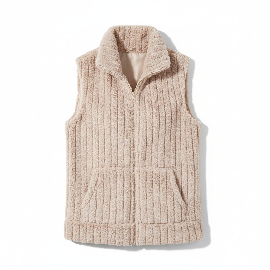 Women’s Double-Sided Plush Zip-Up Vest with Pockets-Vyana Collective