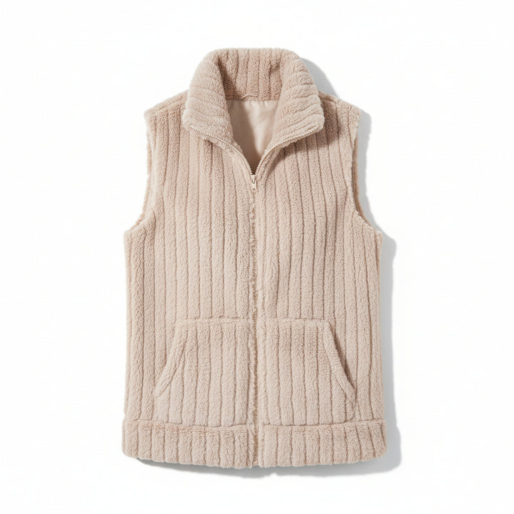 Women’s Double-Sided Plush Zip-Up Vest with Pockets-Vyana Collective