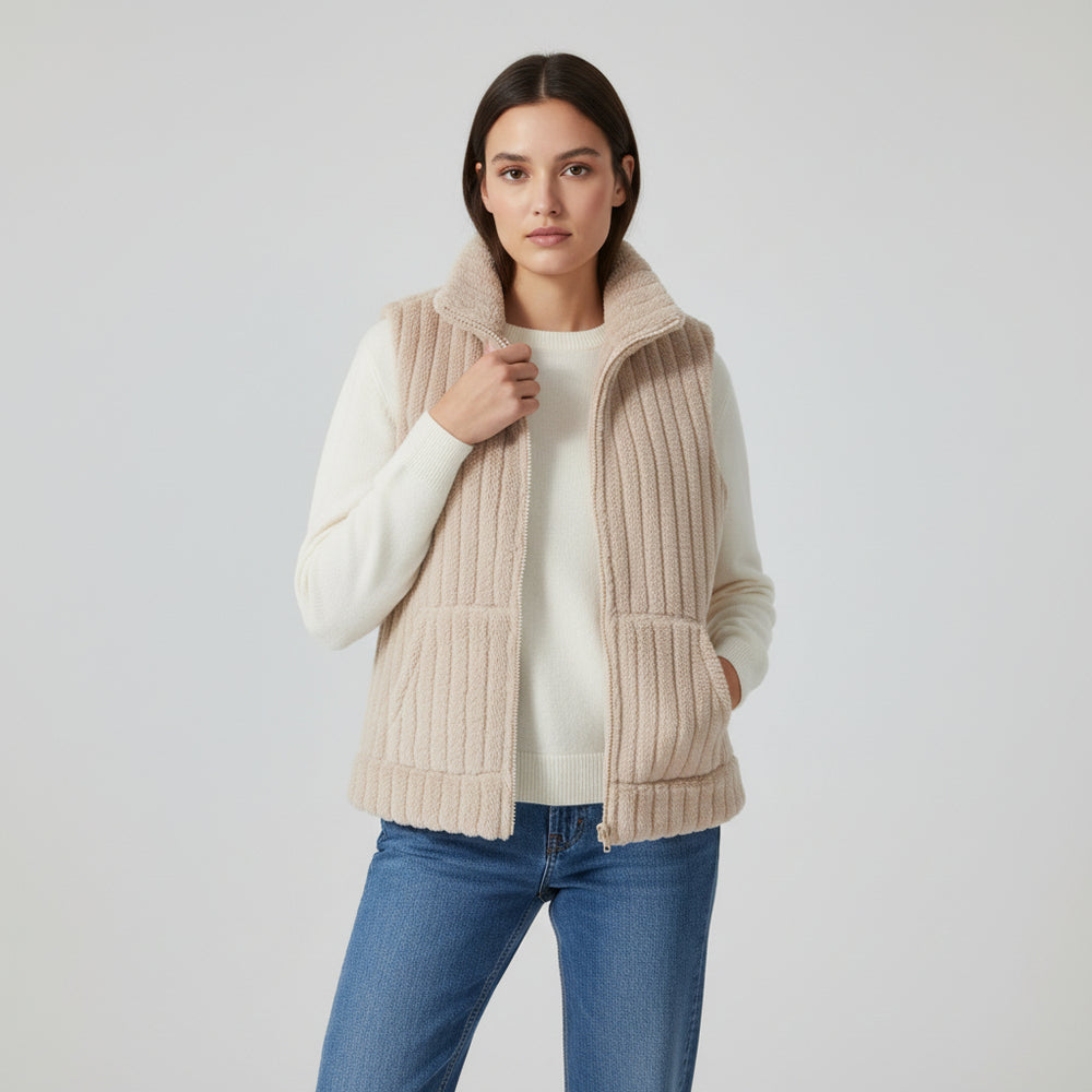 Women’s Double-Sided Plush Zip-Up Vest with Pockets-Vyana Collective