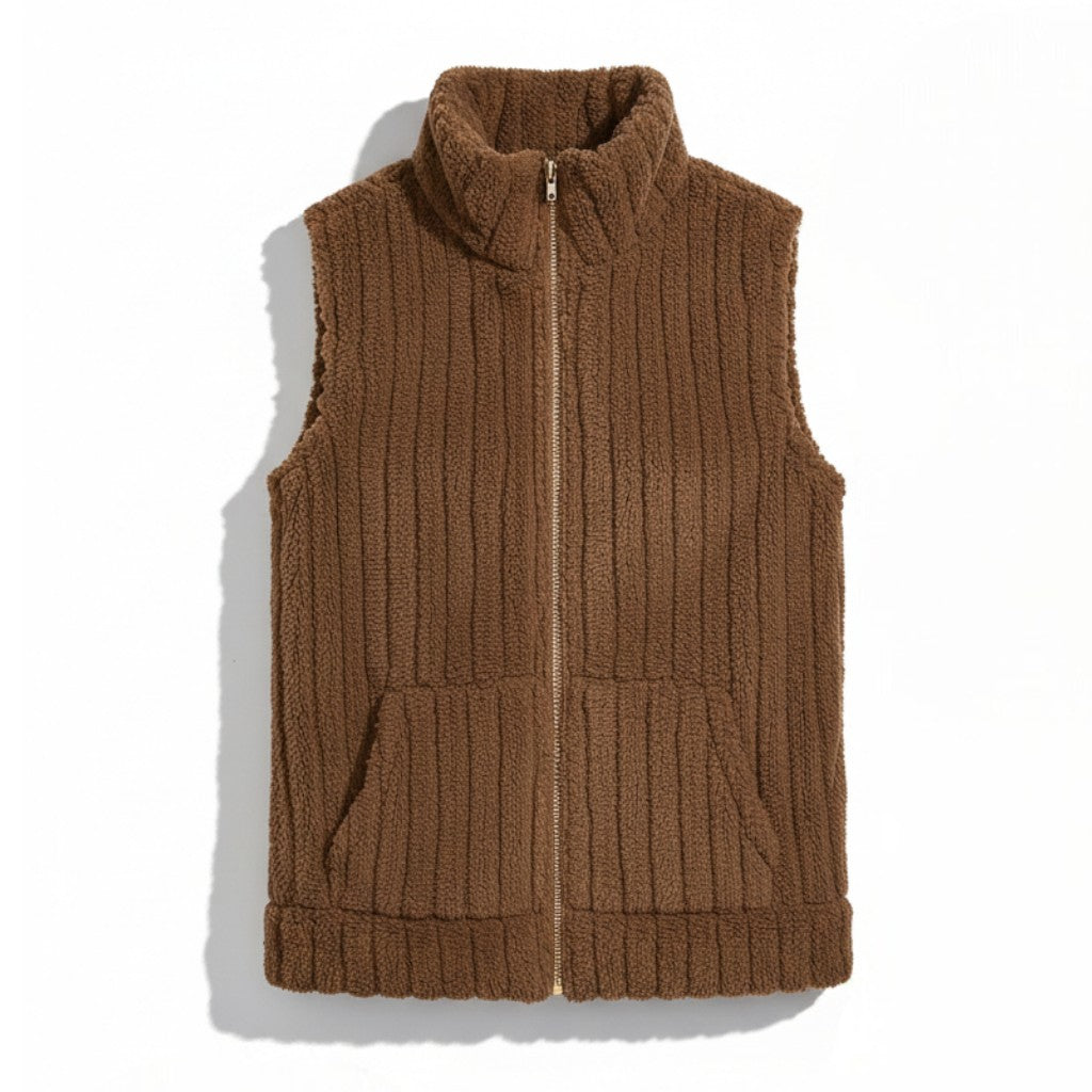 Women’s Double-Sided Plush Zip-Up Vest with Pockets-Vyana Collective