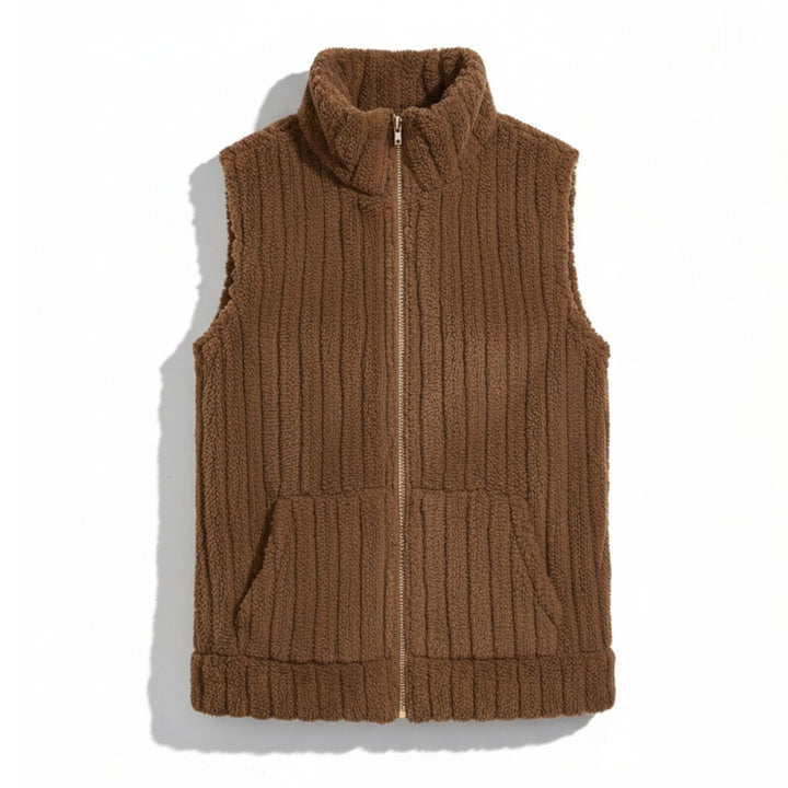 Women’s Double-Sided Plush Zip-Up Vest with Pockets-Vyana Collective