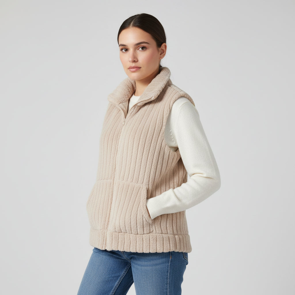 Women’s Double-Sided Plush Zip-Up Vest with Pockets-Vyana Collective