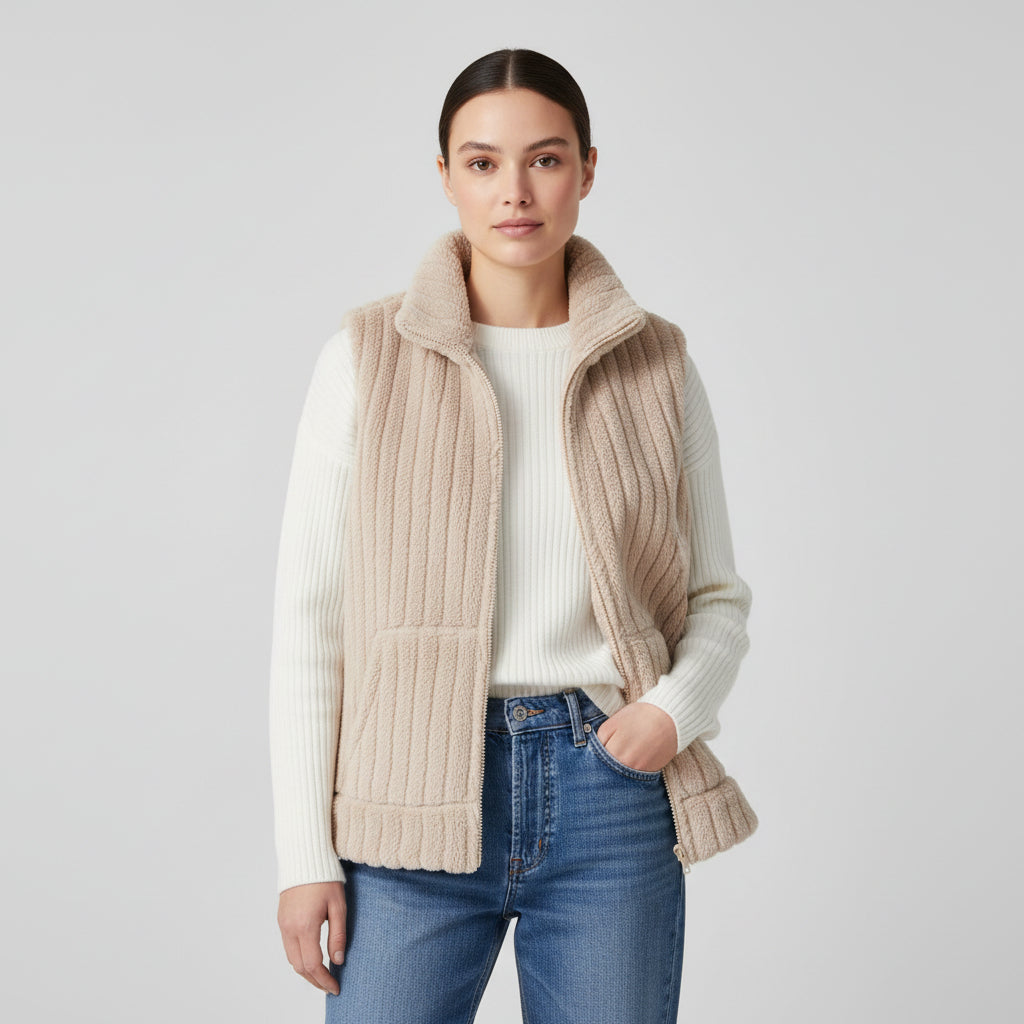 Women’s Double-Sided Plush Zip-Up Vest with Pockets-Vyana Collective