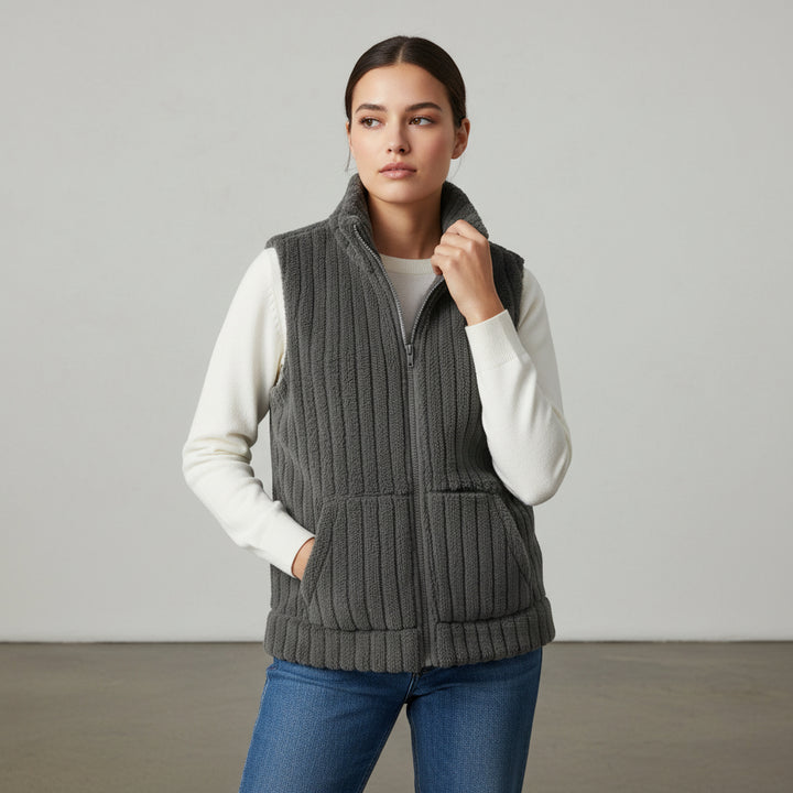 Women’s Double-Sided Plush Zip-Up Vest with Pockets-Vyana Collective