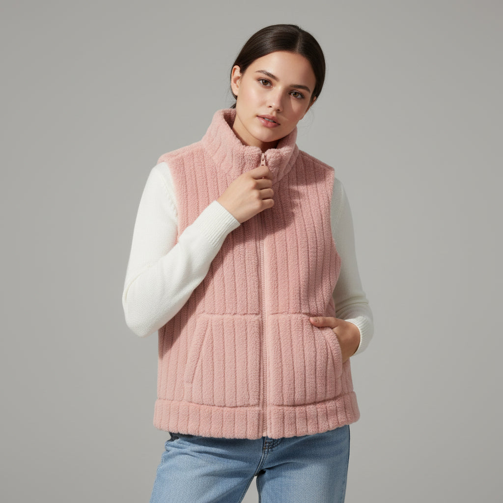 Women’s Double-Sided Plush Zip-Up Vest with Pockets-Vyana Collective