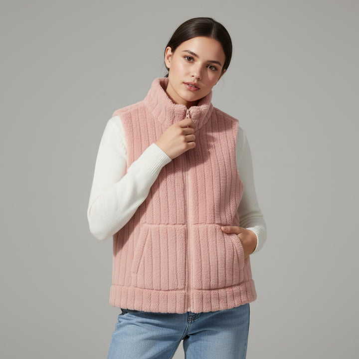 Women’s Double-Sided Plush Zip-Up Vest with Pockets-Vyana Collective