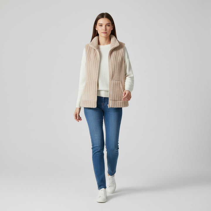 Women’s Double-Sided Plush Zip-Up Vest with Pockets-Vyana Collective