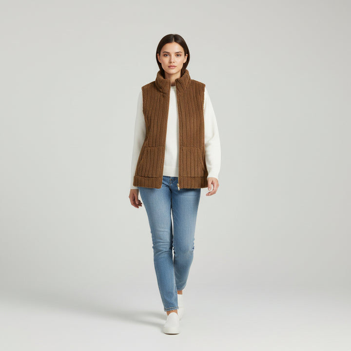 Women’s Double-Sided Plush Zip-Up Vest with Pockets-Vyana Collective