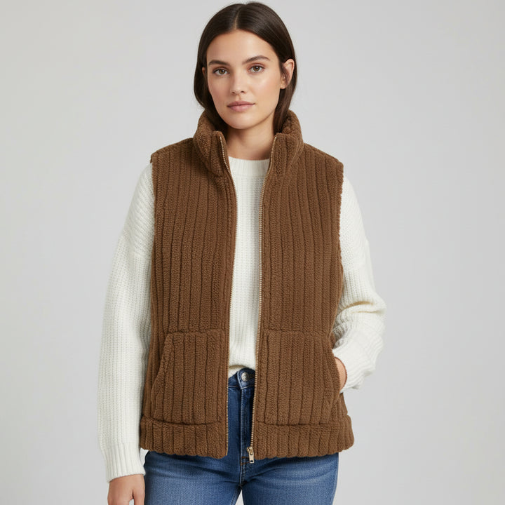 Women’s Double-Sided Plush Zip-Up Vest with Pockets-Vyana Collective