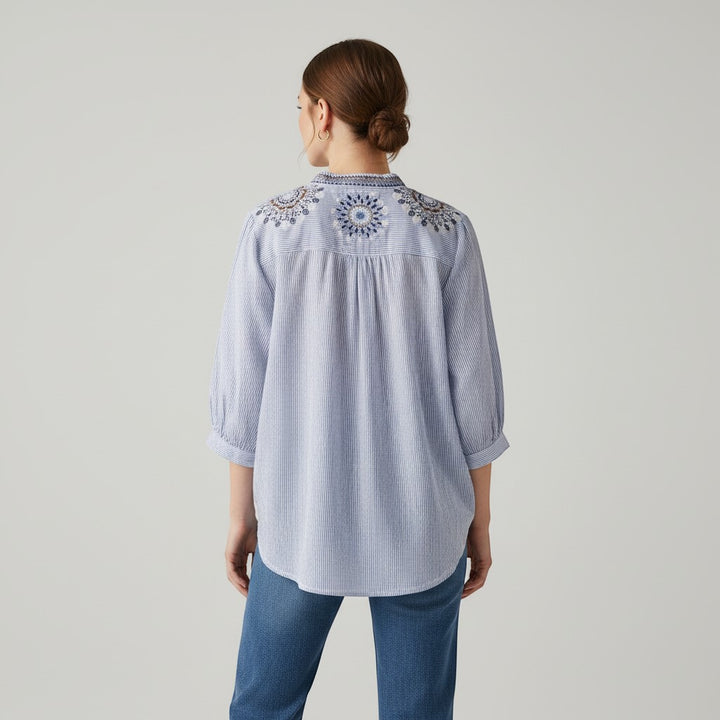 Women's Embroidered Stand Collar Blouse-Vyana Collective