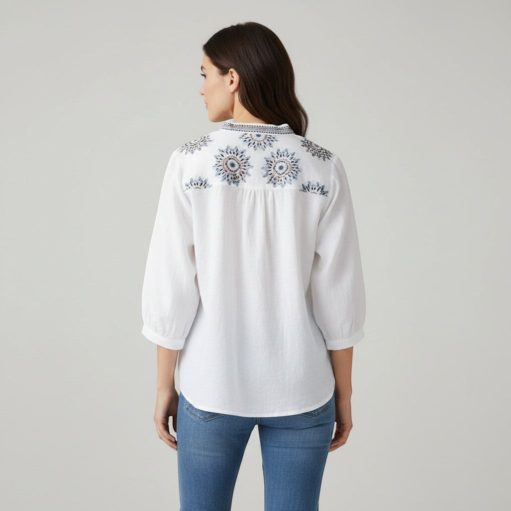 Women's Embroidered Stand Collar Blouse-Vyana Collective