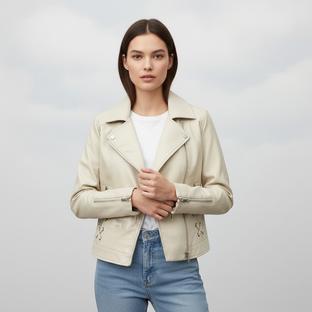 Women's Faux Leather Moto Jacket-Vyana Collective