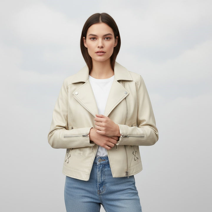 Women's Faux Leather Moto Jacket-Vyana Collective