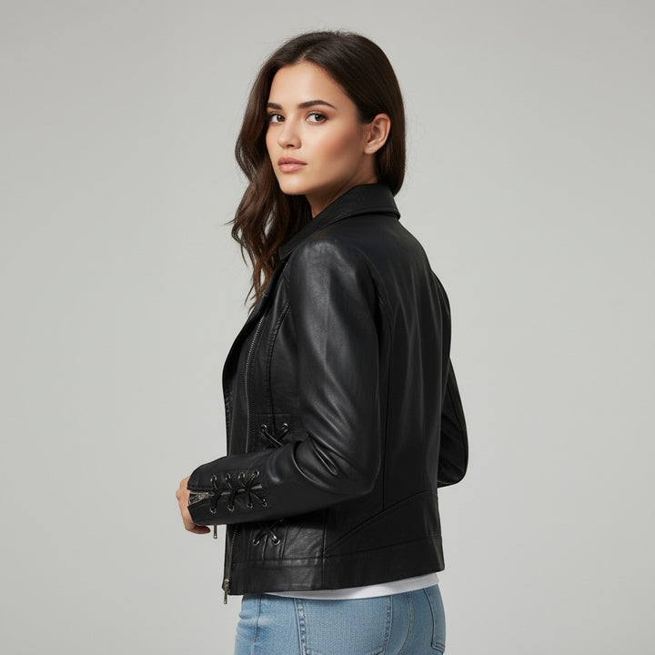 Women's Faux Leather Moto Jacket-Vyana Collective