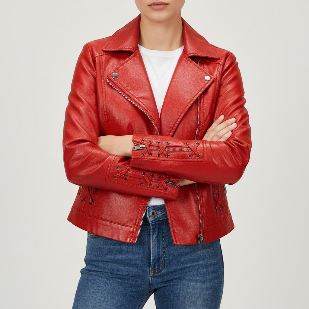 Women's Faux Leather Moto Jacket-Vyana Collective